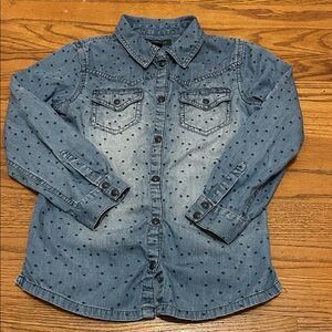Tommy Hilfiger Shirt Girls 6 Blue Denim Button Down Pearl Snap Stars